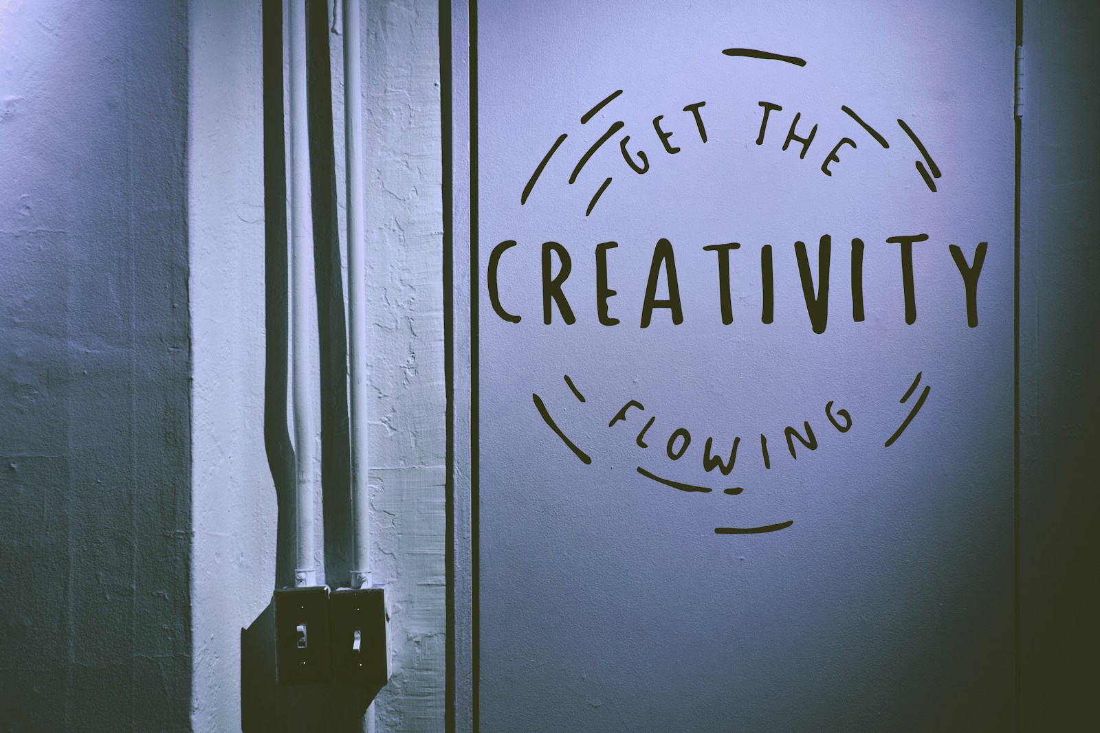 Wall mural with the phrase ‘Get the Creativity Flowing’ in hand-lettered style